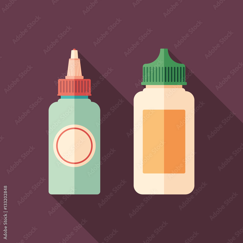 Dropper bottles for e-liquid flat square icon with long shadows. Dropper bottles for e-liquid flat square icon with long shadows.