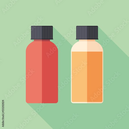 Flat cap e-liquid bottles flat square icon with long shadows.