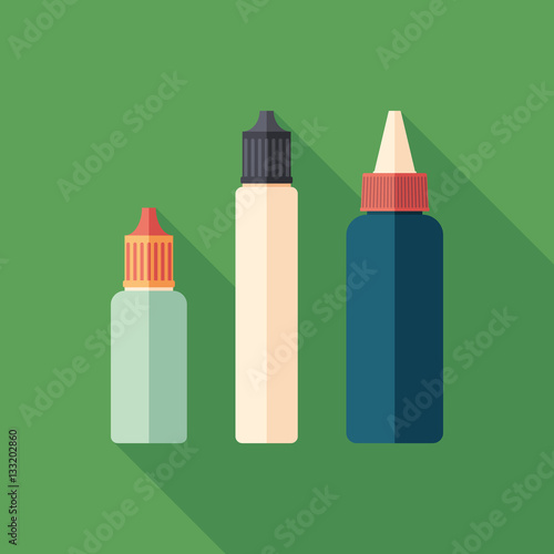Plastic e-liquid bottles for vaping flat square icon with long shadows.