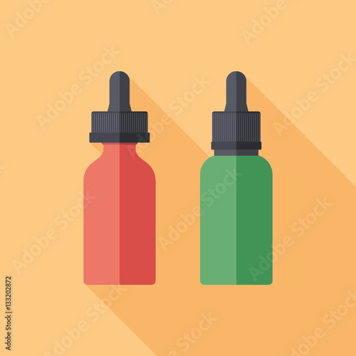Vaping glass e-liquid bottles flat square icon with long shadows.