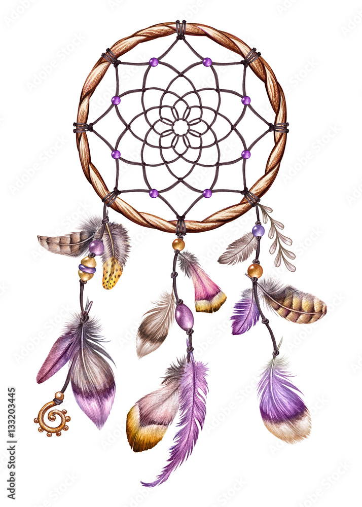 watercolor illustration, dream catcher clip art, Easter pink feathers, boho  design element, isolated on white background Stock Photo | Adobe Stock