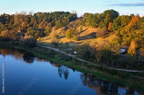Fototapeta Naklejka Na Ścianę i Meble -  Alytus mounds and Nemunas river, view from the White Rose Bridge