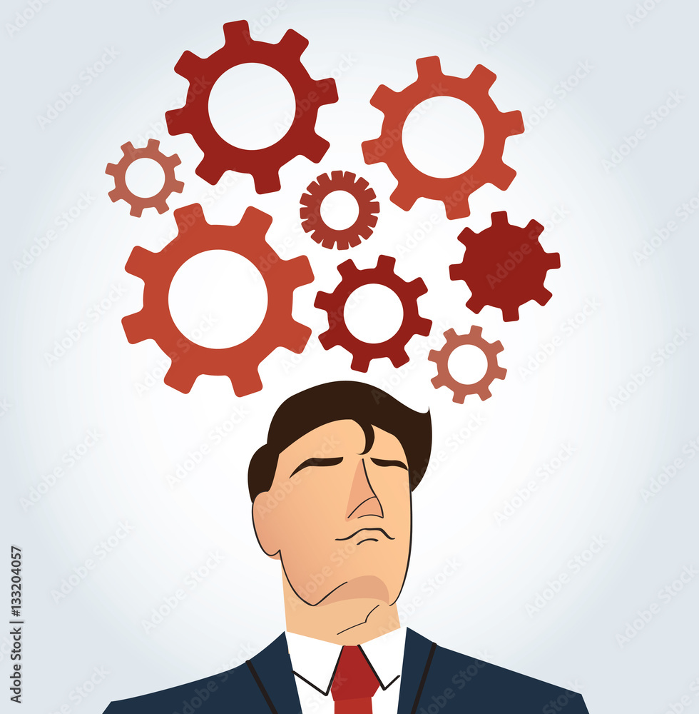 Portrait of businessman with gears icon background. Portrait of businessman with gears icon background.