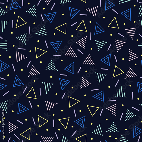 Retro memphis geometric line shapes seamless patterns. Hipster fashion 80-90s. Abstract jumble textures. Zigzag lines. Triangle. Memphis style for printing, website, design, poster.