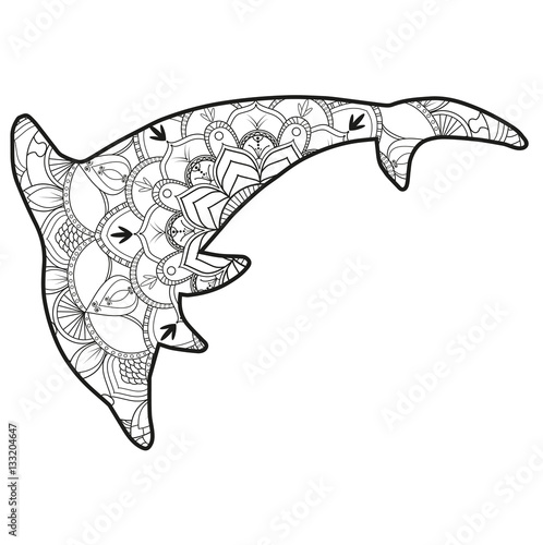 Vector illustration of a dolphin mandala for coloring book, delfino mandala vettoriale da colorare antistress