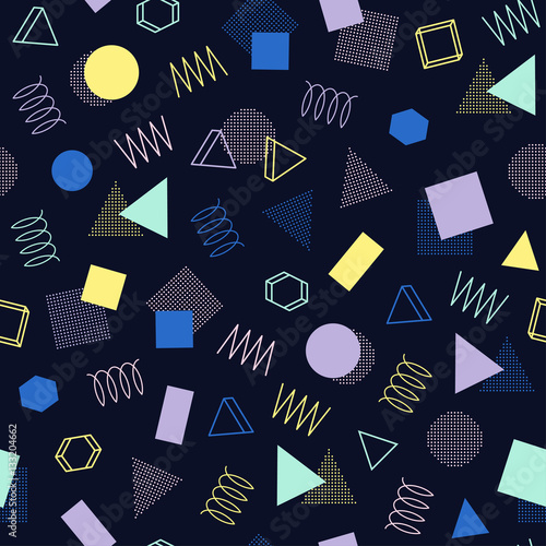 Retro memphis geometric line shapes seamless patterns. Hipster fashion 80-90s. Abstract jumble textures. Zigzag lines. Triangle. Memphis style for printing, website, design, poster.