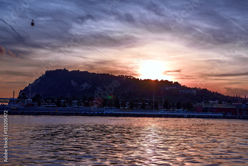 Montjuic Mountain serene sight at Sunset. Beautiful view from Port Vell Barce...