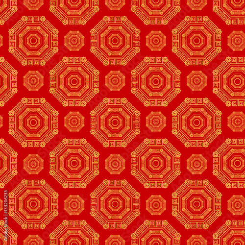 Chinese seamless pattern of red color with a golden ornament.