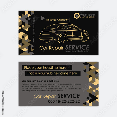 Automotive Service business card template. Car diagnostics and transport repair. Create your own business cards. Mockup Vector illustration.