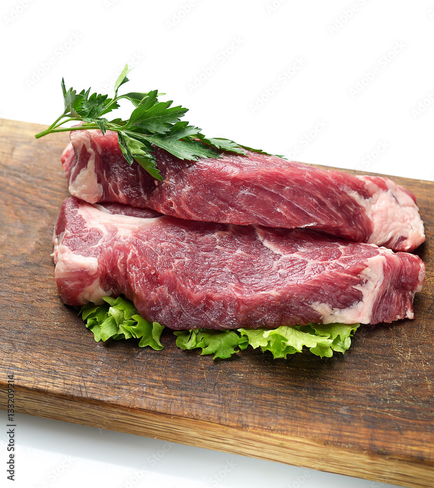 raw steak on a cutting board