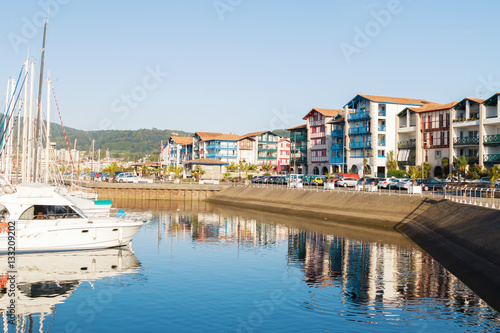 seascape. Bay with blue water on the background of the city of Hendaye. the French part of the Basque country