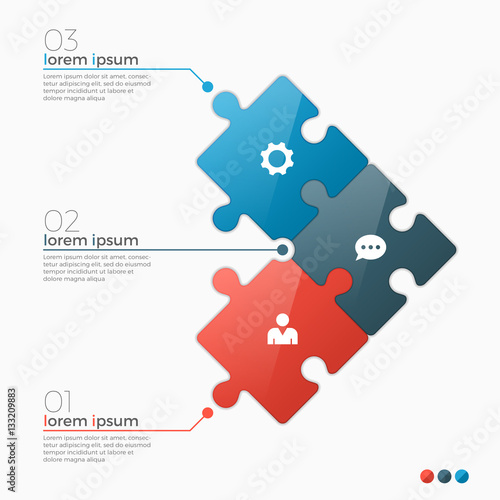 Vector 3 options infographic template with puzzle sections for presentations, advertising, layouts, annual reports