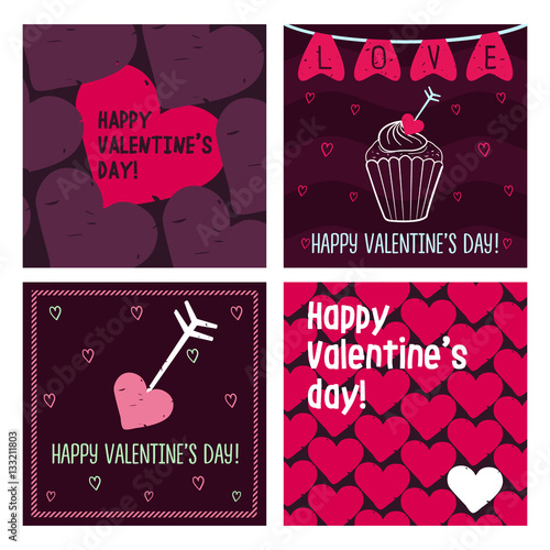 Valentine cards. Hand drawn design elements.