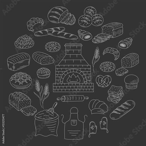 Bakery and pastry collection doodle vector illustration