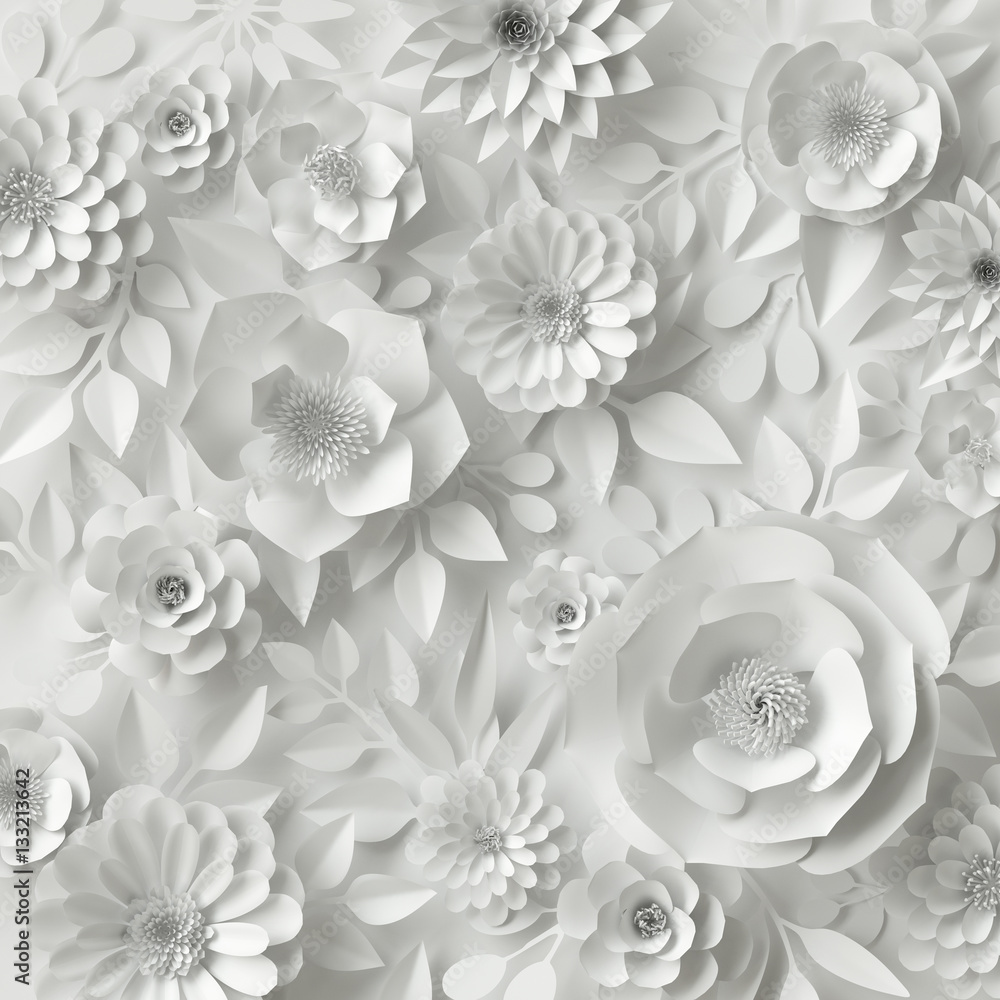 Fototapeta Białe papierowe kwiaty 3D 