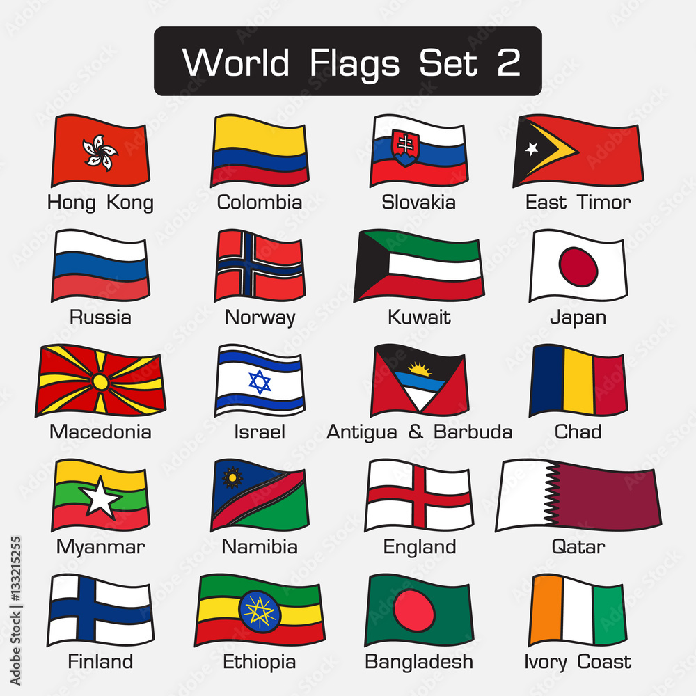 World flags set 2 . simple style and flat design . thick outline .