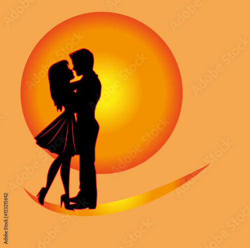 Vector illustration of lovers in the moonlight, innamorati al chiaro di luna vettoriali