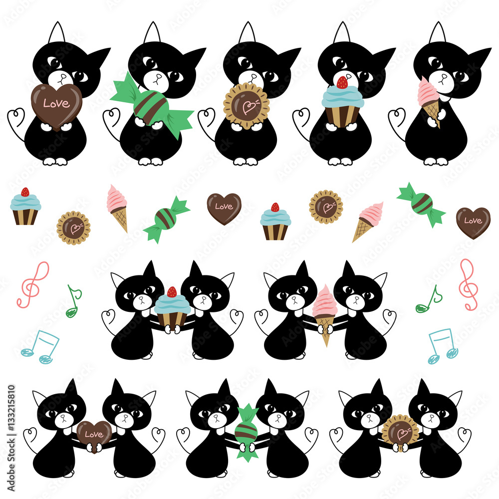 Fototapeta premium ネコ お菓子 イラスト セット