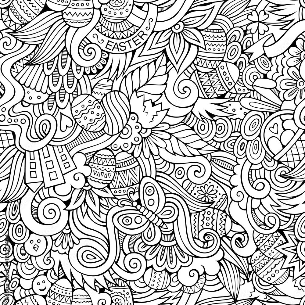 Easter doodles vector seamless pattern