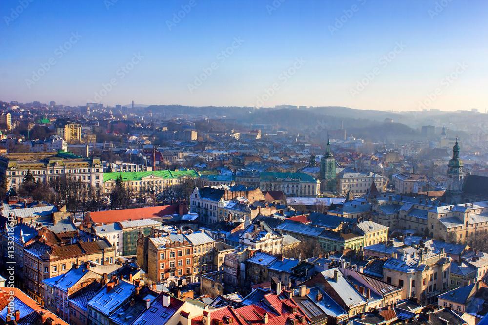Naklejka premium View to the city in winter