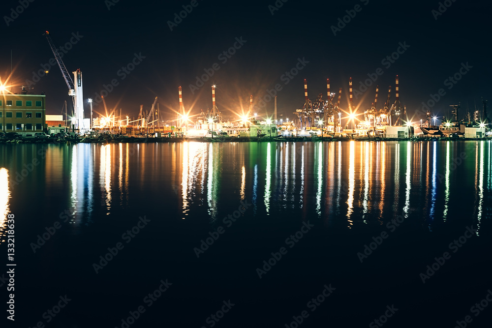 Port of La Spezia at night with reflection