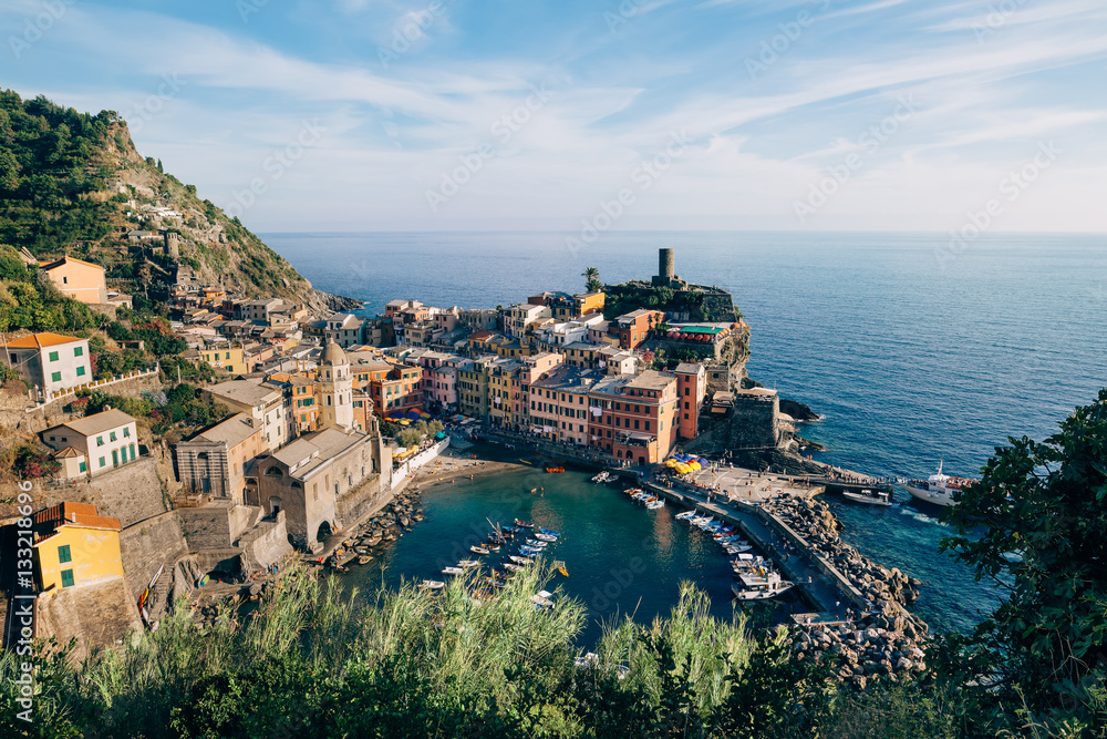 Scenic view of colorful village Vernazza in Cinque Terre, Italy