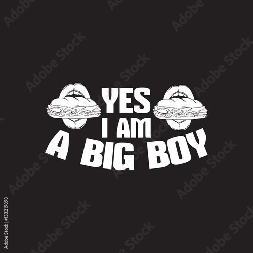 Quote typographical background about fat and fatty with hand drawn illustration of realistic  open mouth with sandwich. Vector template for card banner print for t-shirt.