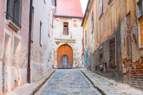 Old paving street in Bratislava  Slovakia