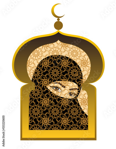 Arab woman is looking through the window