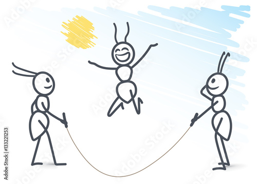 3 ants playing jump rope