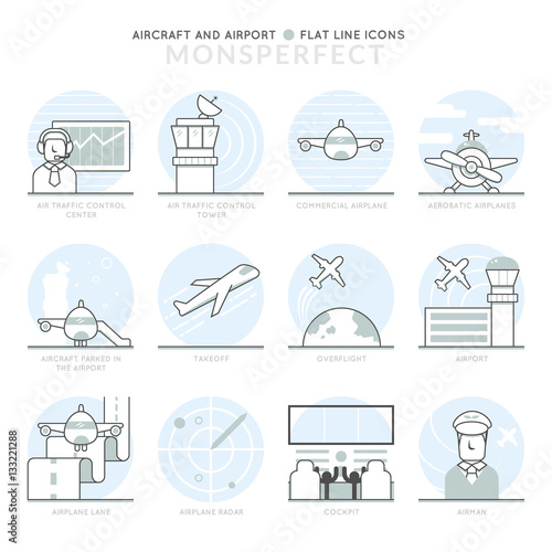 Infographic Icons Elements about Airport and Aircrafts. Flat Thin Line Icons Set Pictogram for Website and Mobile Application Graphics.