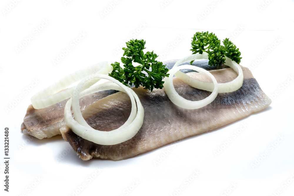 Matjesfilets isoliert auf weiß Stock-Foto | Adobe Stock
