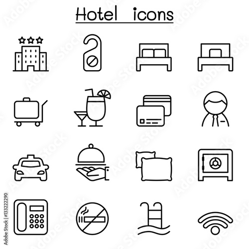 Hotel icon set in thin line style