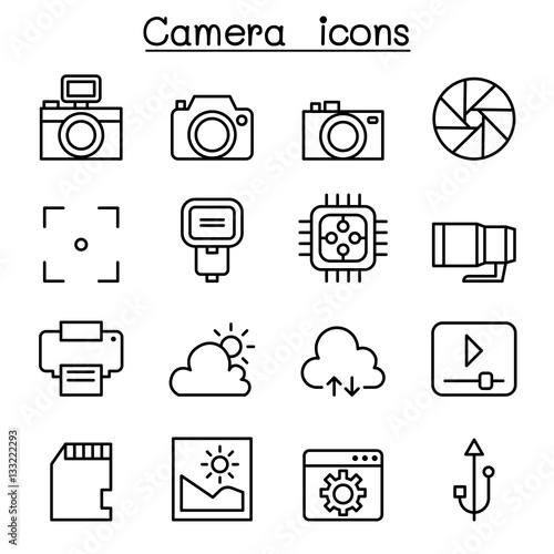 Photography icon set in thin line style
