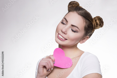 Happiness girl with pink heart