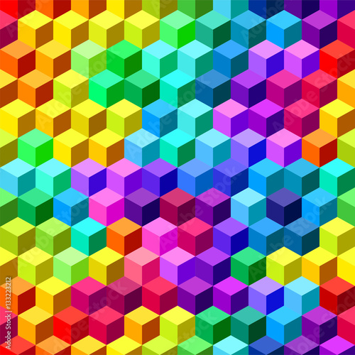 Colorful bright cubes. Seamless pattern, abstract background. Vector illustration