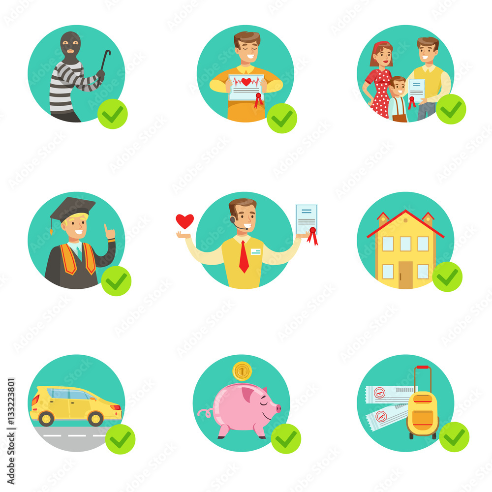 Insurance Contract Protecting Smiling People In Case Of Misfortune Insurance Company Services Infographic Illustrations