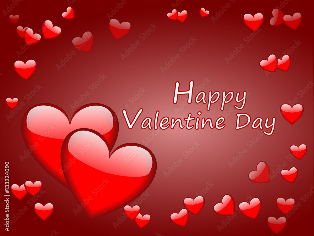 Valentines day card with hearts on red background 