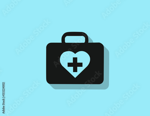 Vector modern medical kit help icon with long shadow