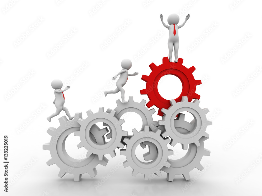 3d people - man, person running in gear wheels. Businessman and gear mechanism 3d people - man, person running in gear wheels. Businessman and gear mechanism