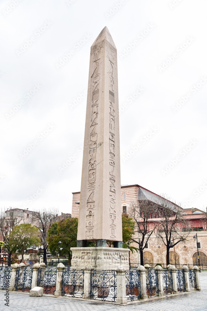 Egyptian Hieroglyphs on the Obelisk of Theodosius at Hippodrome Square in Istanbul, Turkey