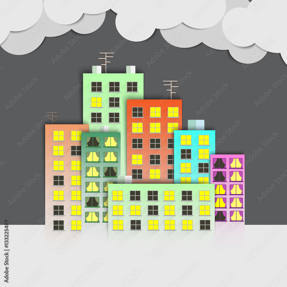 Flat town. A set of buildings.