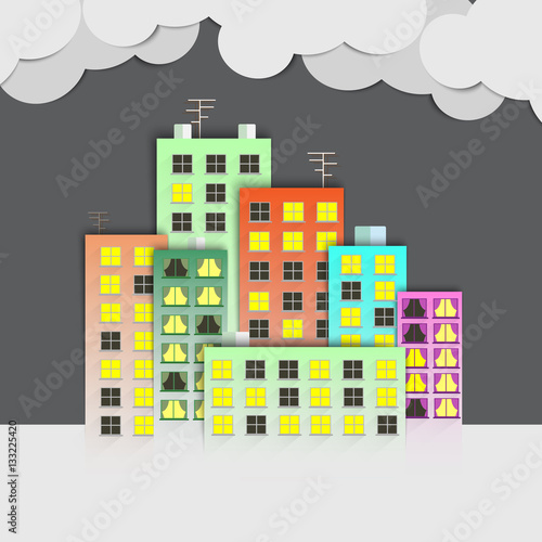 Flat town. A set of buildings.
