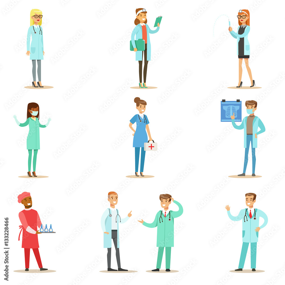 Doctors With Different Specializations Wearing Medical Scrubs Uniform Working In The Hospital Set Of Healthcare Specialists