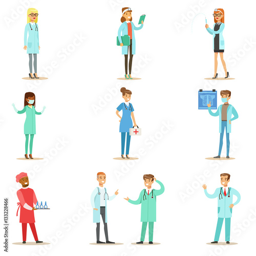 Doctors With Different Specializations Wearing Medical Scrubs Uniform Working In The Hospital Set Of Healthcare Specialists
