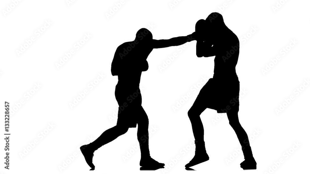 Fight two champions boxers. Silhouette of man on white background Fight two champions boxers. Silhouette of man on white background
