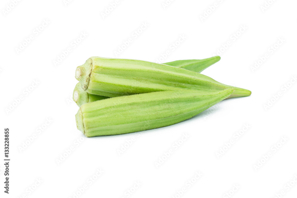 Fresh young okra isolated on white background Fresh young okra isolated on white background