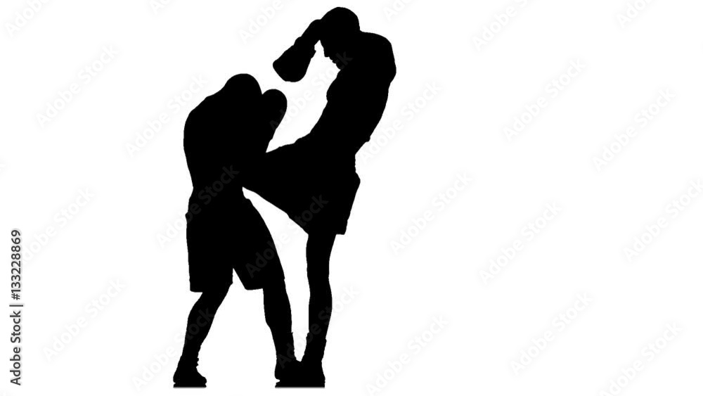 Kickboxing two athletic sportsmen. Silhouette Kickboxing two athletic sportsmen. Silhouette