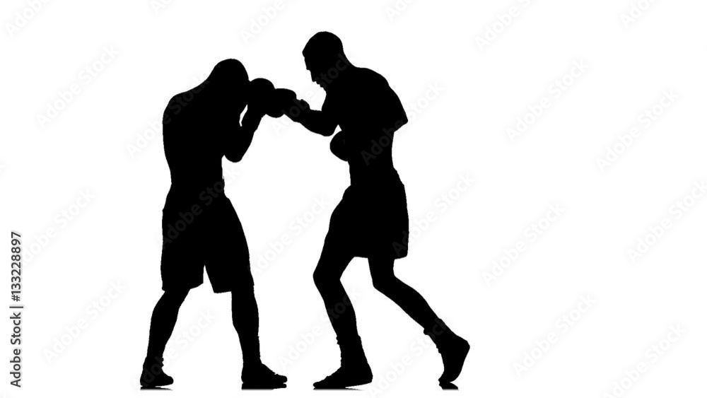 Silhouette of two boxers which are boxing. Slow motion Silhouette of two boxers which are boxing. Slow motion