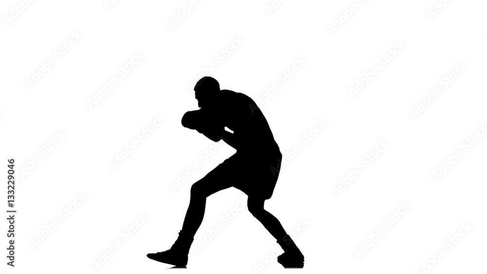 Slow motion. Silhouette boxer man coached defense Slow motion. Silhouette boxer man coached defense